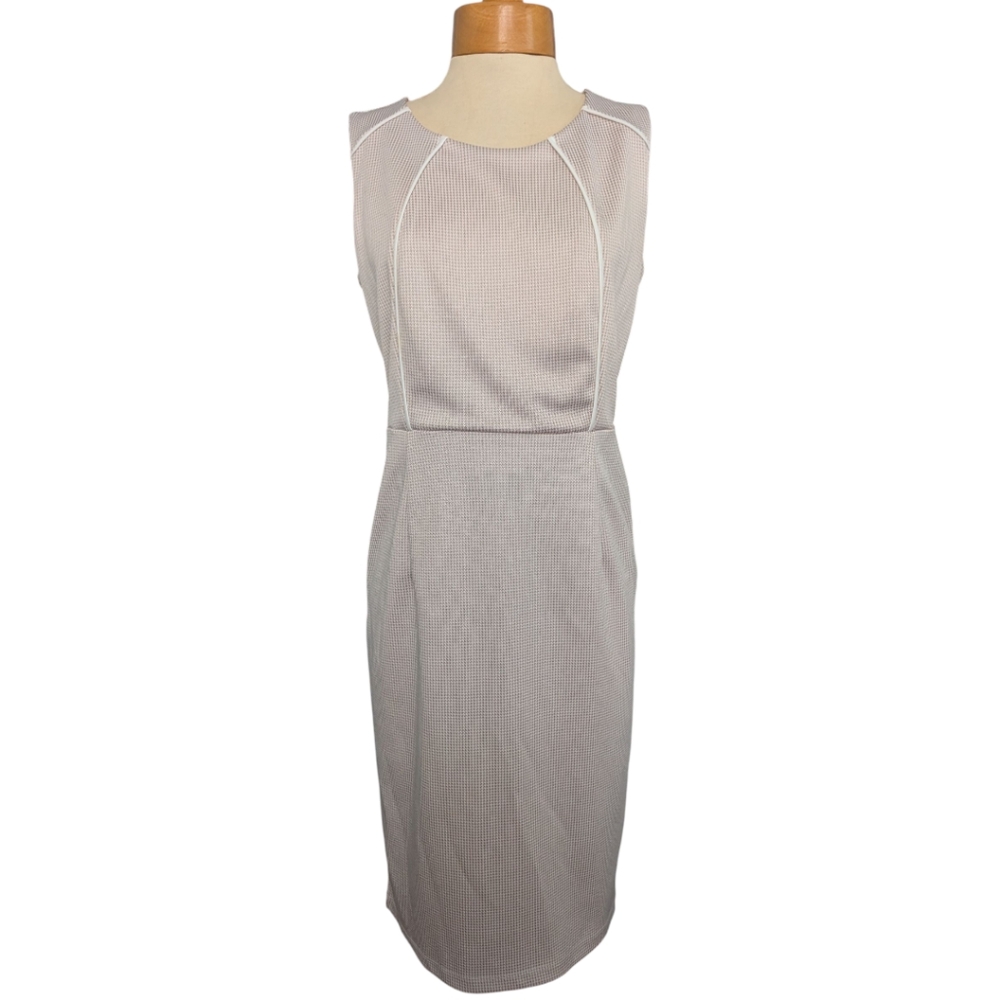 Consigned - Cream and Beige Houndstooth Printed Midi Dress Size 12